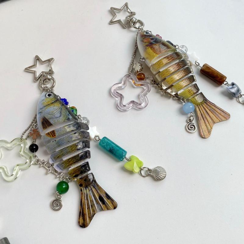 Portachiavi Pesce Fatto a Mano Ciondolo Decorativo per Borsa per Appassionati di Pesca Regali Ricordo Accessori Gioielli