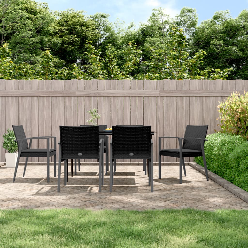 Garden Chairs with Cushions 6 Pcs Black 56.5 X 57 X 83 Cm Poly Rattan