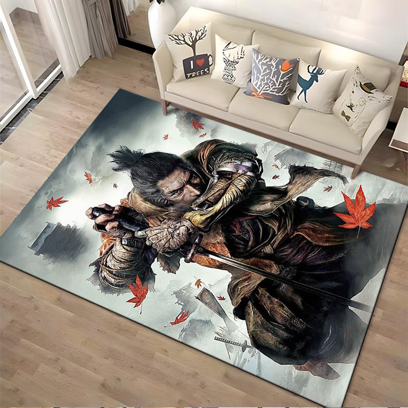Samurai-Krieger-Teppich mit Herbstblättern und epischem Fantasy-Stil Geeignet für den Einsatz als Anti-Rutsch-Matte für Wohnzimmer, Schlafzimmer, Sofas