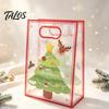 Small Gift Sacks for Christmas Bags with Handles, Reusable Clear PP Treat Dessert Packaging Candy Apples Cookies, Holiday Party Favor Ribbon Bow Eve