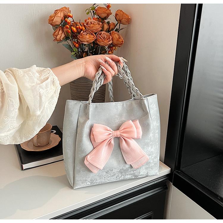 Chic Bow Knot Faux Leather Tote Bag for Women, Color Block Single Shoulder Handbag, Casual Daily Commute Work Bag CLE