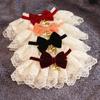 Pet Bandana Adorable Soft Texture Fashionable Flocking Bowknot Lace Dog Cat Collar With Small Bell for Puppy