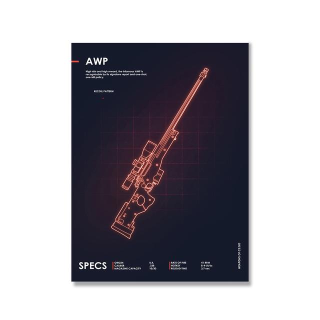 Game Poster Cs Anti-terrorism Neon Lights AWP Sniper Gun Art Game Room Ideal Choice Man Cave Game Enthusiast Home Decoration