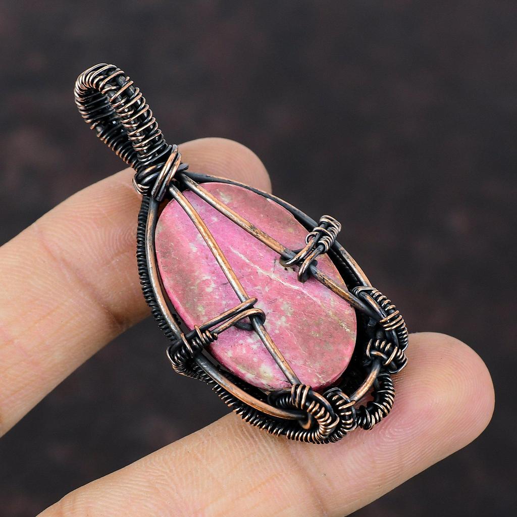 Thulite Gemstone Pendant Copper Wire Wrapped Pendant Antique Pendant Thulite Jewelry Handmade Pendant Copper Wire Wrap Jewelry Gift For Mom
