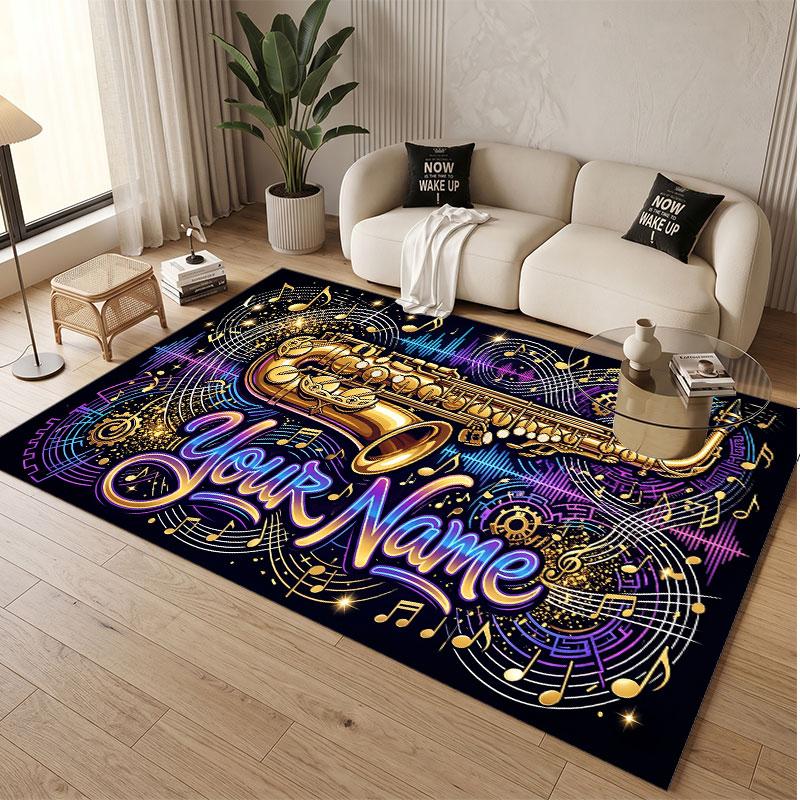 Music General Theme Soft Crystal Velvet Rug Custom Name & Text Print Non Slip Floor Rug for Bedroom Living Room
