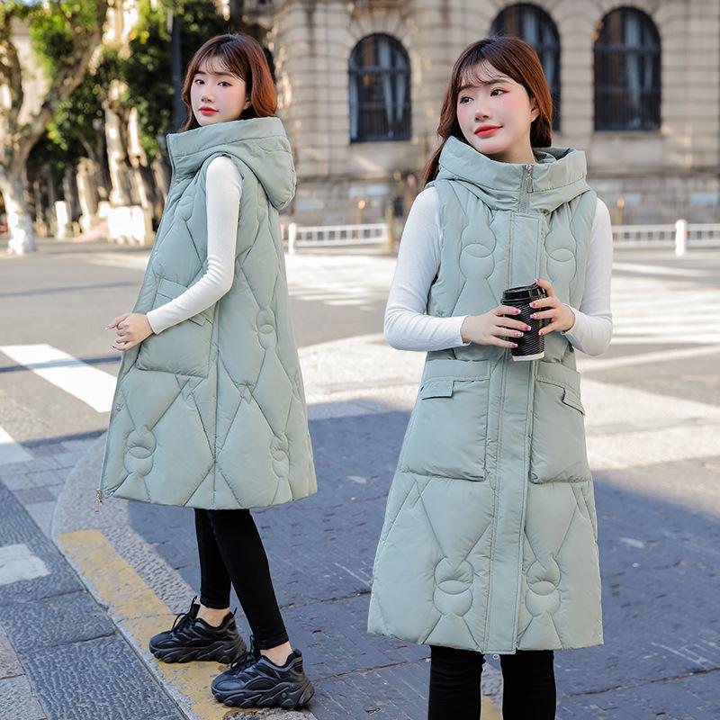 Women's Autumn and Winter Solid Color Hooded Loose Thickening Warm Sleeveless Vest Women's Jacket