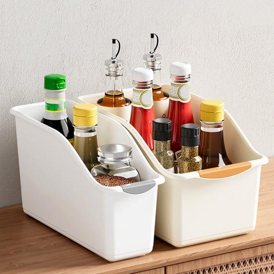 Kitchen Counter Organizer Condiment Bottles Storage Box Spice Jars Holder Storage Bin with Handle for Canned Food Snacks Pantry Cabinet Shelves