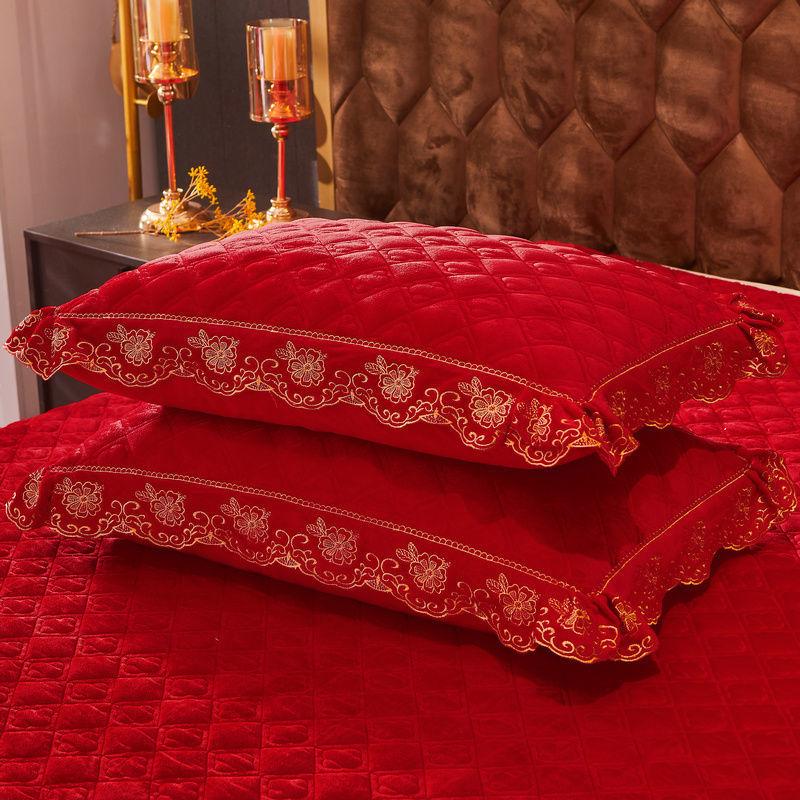 2PC Plaid Crystal Velvet Pillowcase with Zipper Ruffle Deco Soft and Warm Solid Color Rectangle Pillow Cover