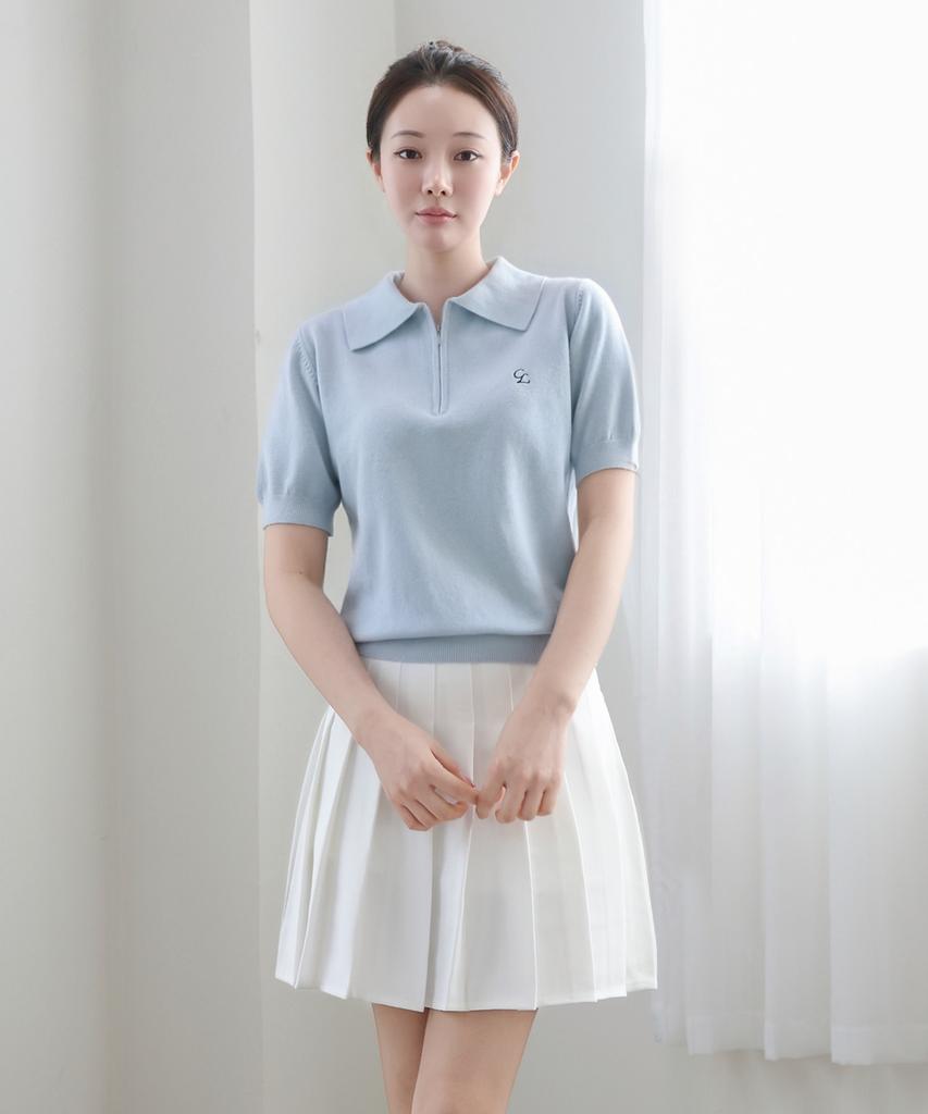 Keulleiseu Zip-Up Short Sleeve Knit_Ivory