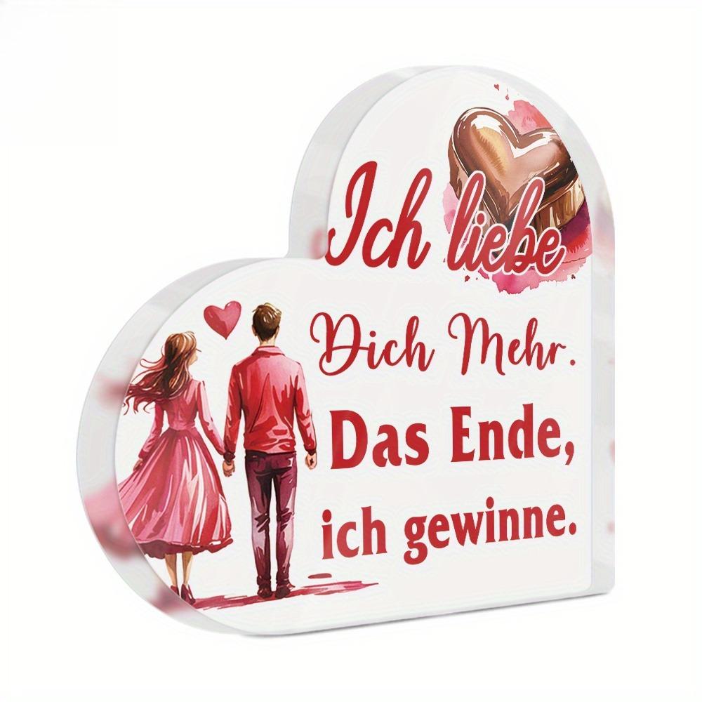 1pc German Heart Shaped Acrylic Sign Table Decor, I Love You More. The End, I Win, Desktop Decoration for Home Farmhouse Living Room, Gift
