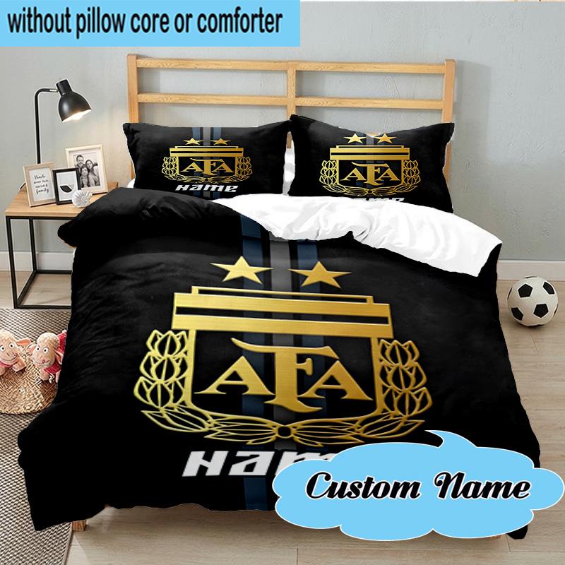 3PCS Custom Name Argen-tina Football Crest Bedding Set, Including 1pc Duvet Cover And 2pcs Pillowcases, Suitable for Dorms and Bedrooms Gift