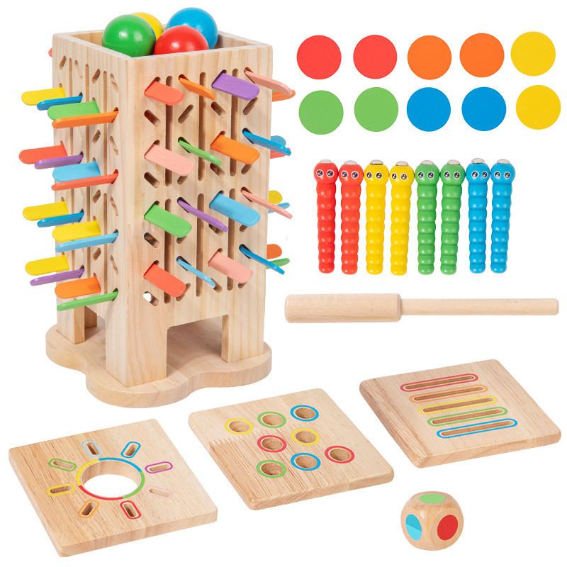Hölzernes 5-in-1 Stapel- und Balance-Spiel für Kinder, Pädagogischer Familienspaß