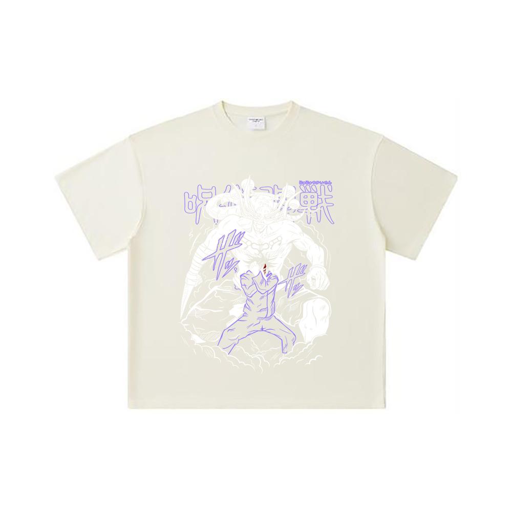 260 GSM Double Yarn 32 Count 100% Cotton Jujutsu Kaisen V35 Mahoraga Print Unisex Heavy Cotton T Shirt