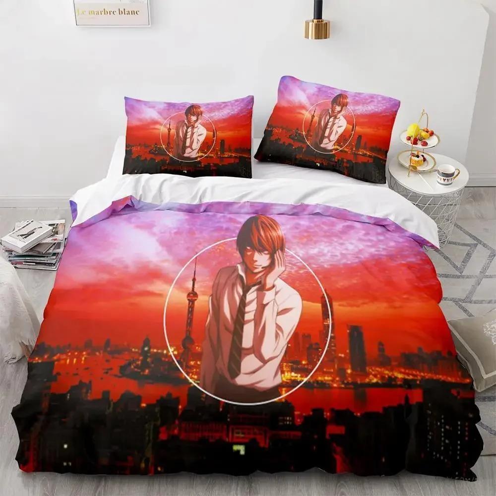 Death Note Bettwäsche Set Einzelbett Twin Full Queen King Size Bettset Erwachsene Kinder Schlafzimmer Bettbezug Sets 3D Druck Anime Death Note A