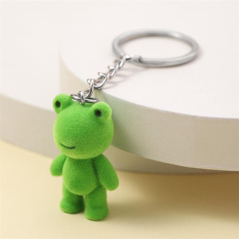 1 STÜCK Niedlicher 3D-Flockfrosch-Schlüsselbund Strömten Kleines Froschpaar Handyanhänger Autoschlüsselring Kopfhörer Rucksack Charms Bag Decor