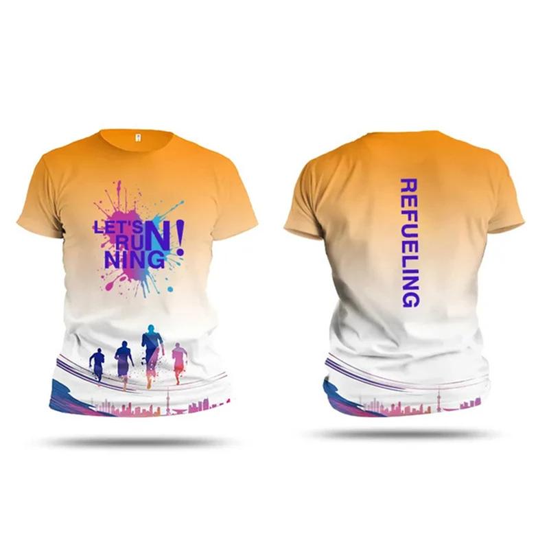 Men's T Shirt Outdoor Fitness Run Sports T-Shirts Summer New Casual Women's Short Sleeve Tops Fashion 3D Gradient Harajuku Tops