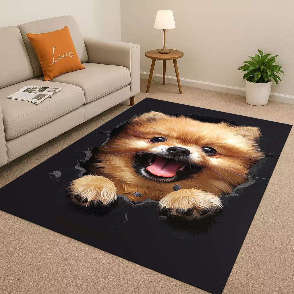 Classic Breaking Wall 3D Illusion Dog Puppy Living Room Non-Slip Area Rug Carpet for Bedroom Playroom Sofa,Home Decor Doormat