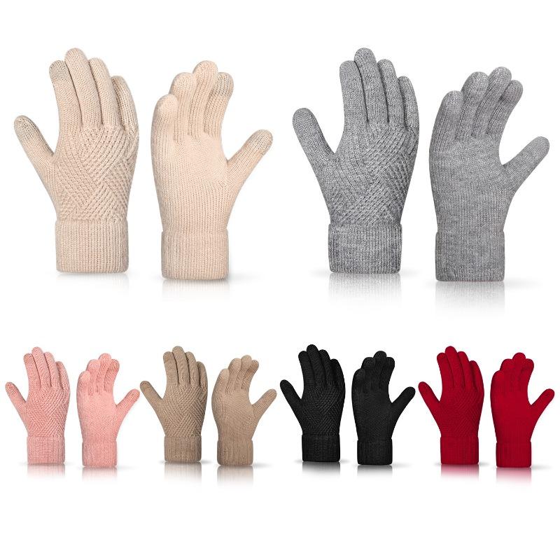 Warme Strickhandschuhe für Damen, ideal für Winter, Radfahren und Büro, einfache, kältebeständige Doppelschichthandschuhe