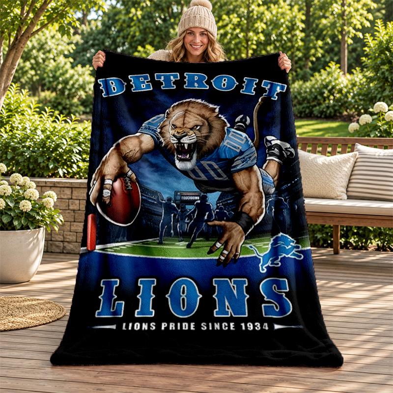 Detroit Lions Blanket Flannel Blanket Soft Cozy Plush Throw for Sofa Bed Lightweight Home Decoration Gifts for Christmas Various Holidays