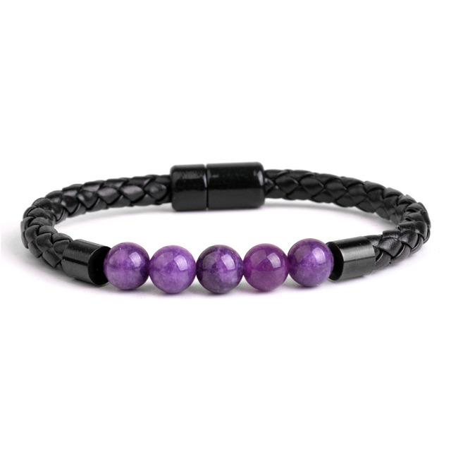 New Men 'S Beads Leather Bracelets Braided Leather Cuff Wristband Bead Rope Bracelet For Boys Anxiety For Stress Relief Gift