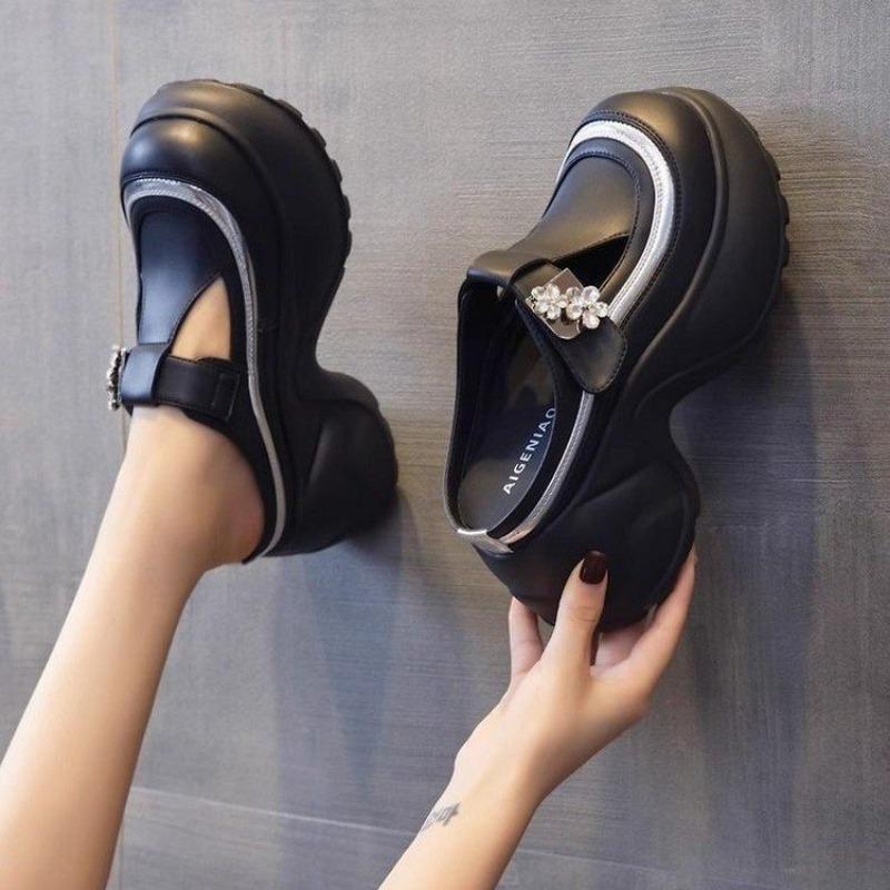 Women Platform 8CMSlippers Rhinestone Decoration Heel Increase Shoes Fashion Versatile Outdoor Wedges High Heels Sandal Crawlers