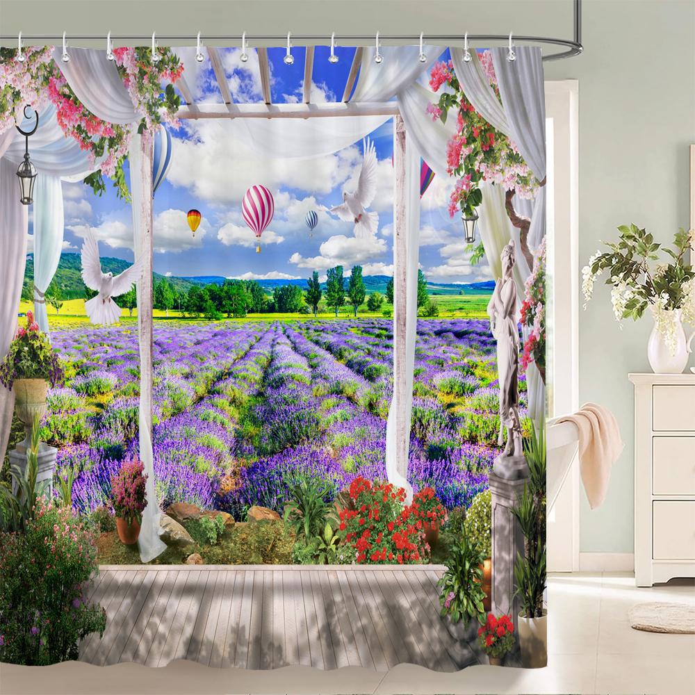 3D Beautiful Rural Garden Flowers Birds Scenery Printing Shower Curtain Polyester Waterproof Curtains Bathroom Partition Screen