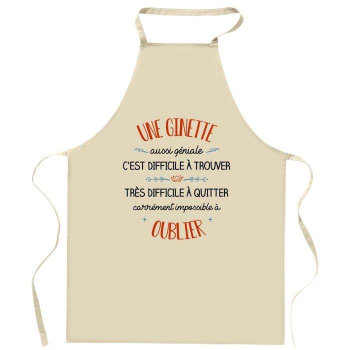 Tablier de cuisine - Une Ginette Aussi Géniale - Impression Bretonne - Coton résistant - Fabrication française
