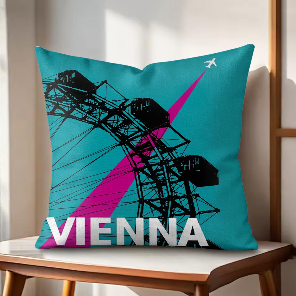 Vintage Retro Travel Cushion Cover Natural Linen Organic Fabric DoubleSided Printing Couch Pillow Covers Home Decor