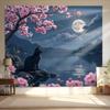 2D Night Sky Cat Backdrop, Cherry Blossom Moon Lake Party Decor Banner