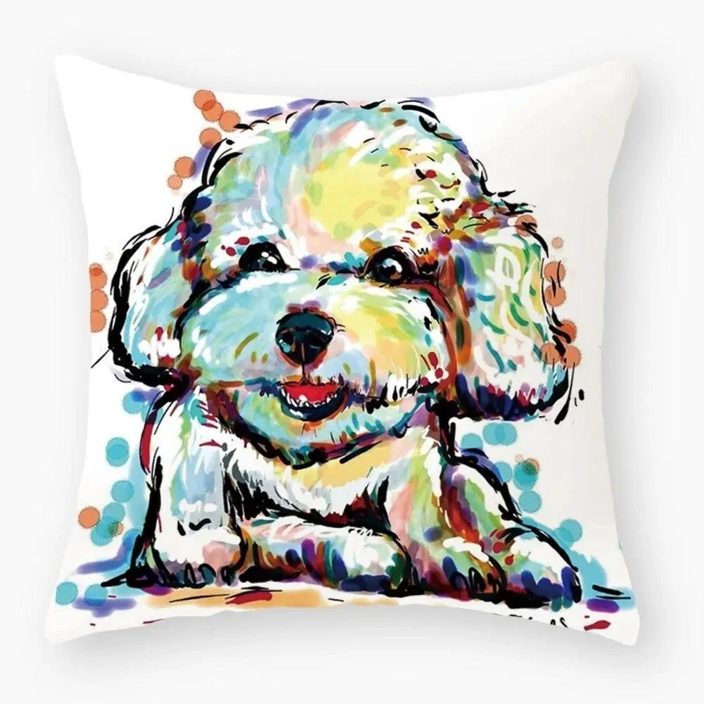 Cute Dog Yorkshire Pug Pillowcase Decoration Cartoon Pug Bedroom Cushion Cover Suitable For Sofa Home Super Soft Cushion Cover