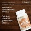 Ambrosial Vitamine B12 1000 mcg + Acide Folique 500 mcg | 1500 mcg | Supplément B12 | Soutien du Système Immunitaire, de l'Énergie et du Cerveau (Paquet de 1 à 60 capsules)