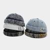 Casquette Docker en Jean Rétro Style Patchwork Casquettes Sans Bord Sans Visière Bonnet Léopard Chapeaux Réglable Street Cool Vintage