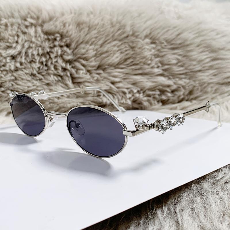 Protective Eyeglasses Stylish Compact Oval Sunglasses Trendy Brand UV400 Shine Crystal Sun Shades Eyeglasses Decoration Female Shades