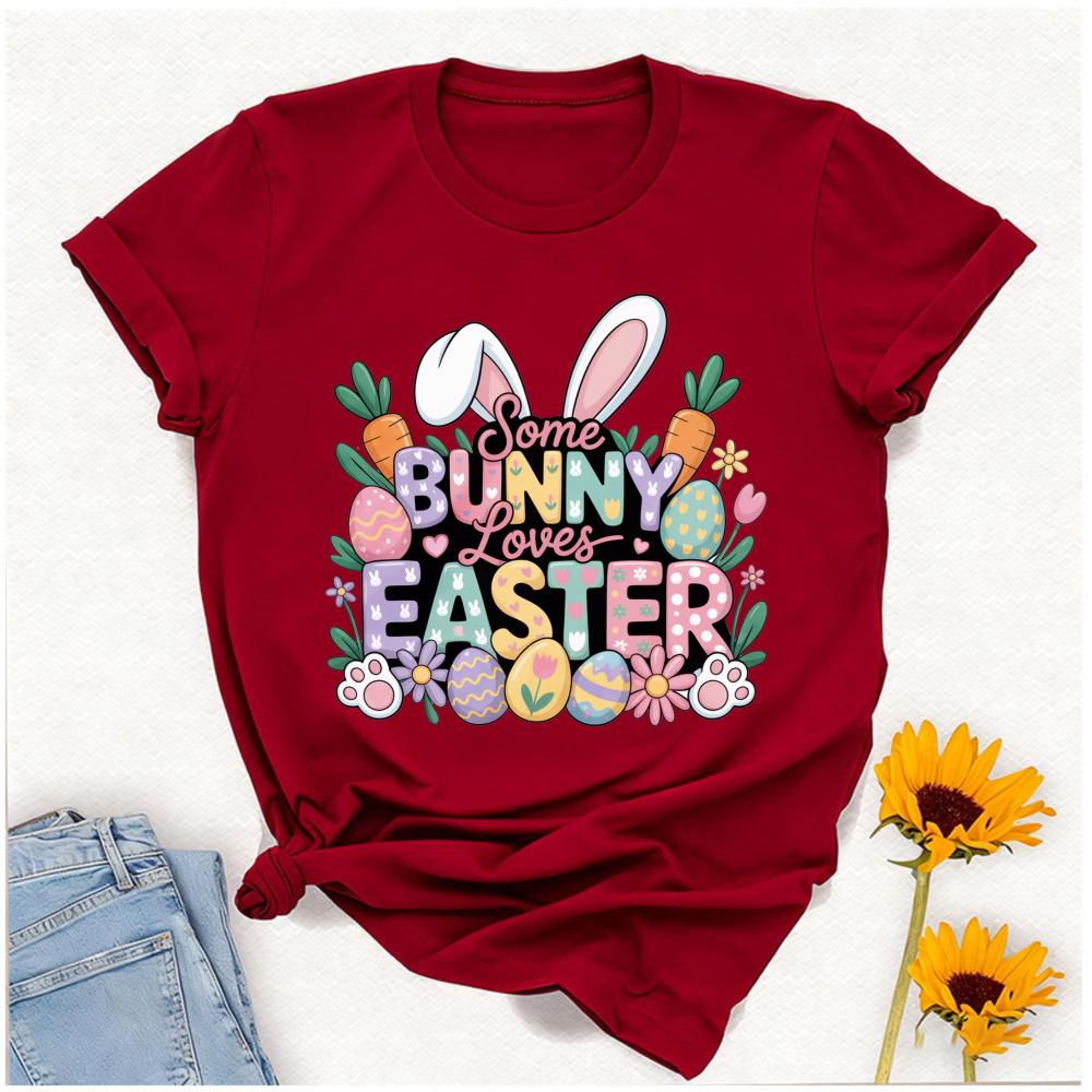 Pastel Some Bunny Loves Easter Tshirt Bunny Ears  Carrot Egg Graphic Breathable Cotton Casual Streetwear For Cozy Shortsleev