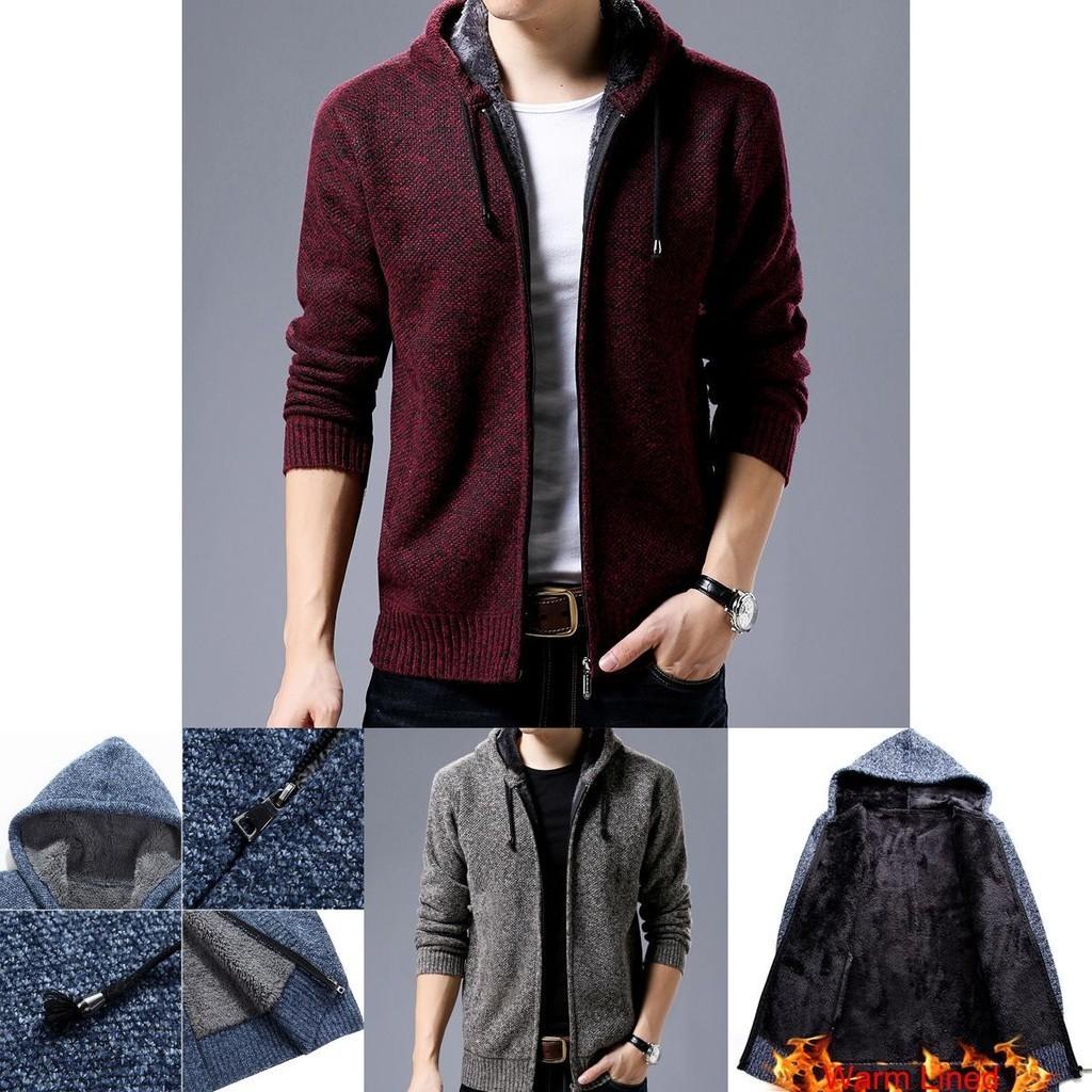 Warm And Cozy Men's Sweater Hoodie With Zipper Front And Soft Lined Pockets