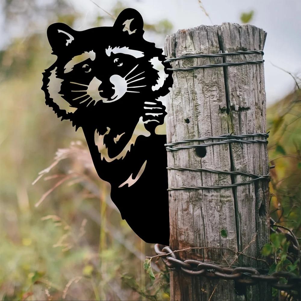 Raccoon Head Shape Iron Silhouette Cute Ornament For Outdoor Garden Fence Farm Craftwork Decor for Garden Party Décor