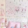 Cute Cartoon Animals Print Tapestry Pink Style Girl Room Wall Hanging Boho Aesthetic Bedroom Dorm Wall Decor Background Cloth