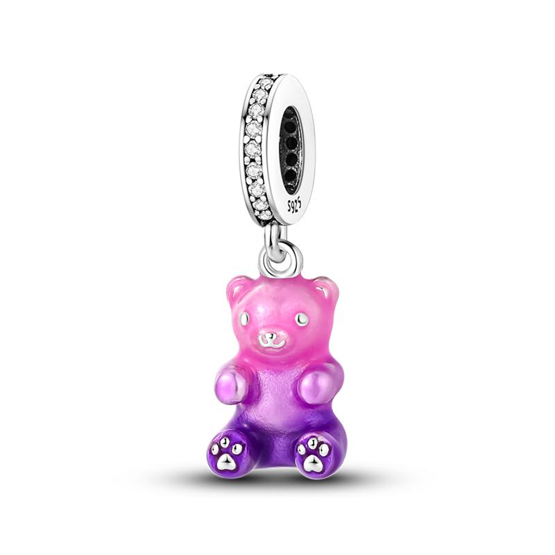 925 Silver Color Cat Bear Elephant Rabbit Cute Pink Animal Charms Bead Fit 925 Original Bracelets Fine DIY Jewelry Gifts