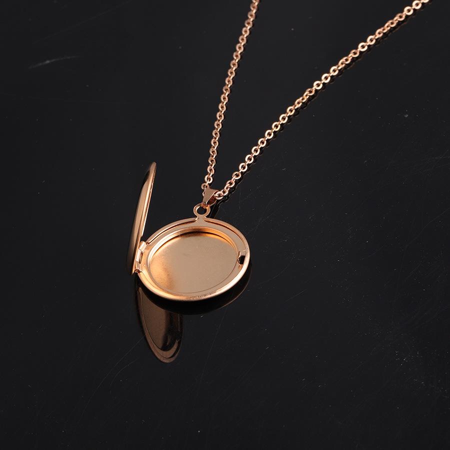 316L Mirror Stainless Steel Glossy Round Photo Box Necklace Photo Geometric Photo Box Necklace 45CM Female