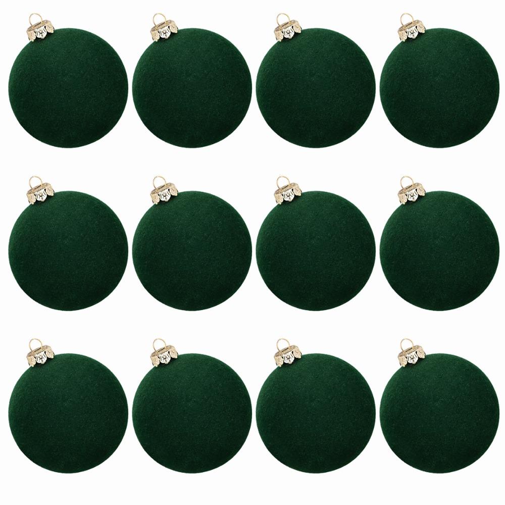 12pcs 6cm Velvet Christmas Ball Pendant Flocked Reusable Christmas Balls Ornaments DIY Shatterproof Xmas Tree Hanging Ornaments