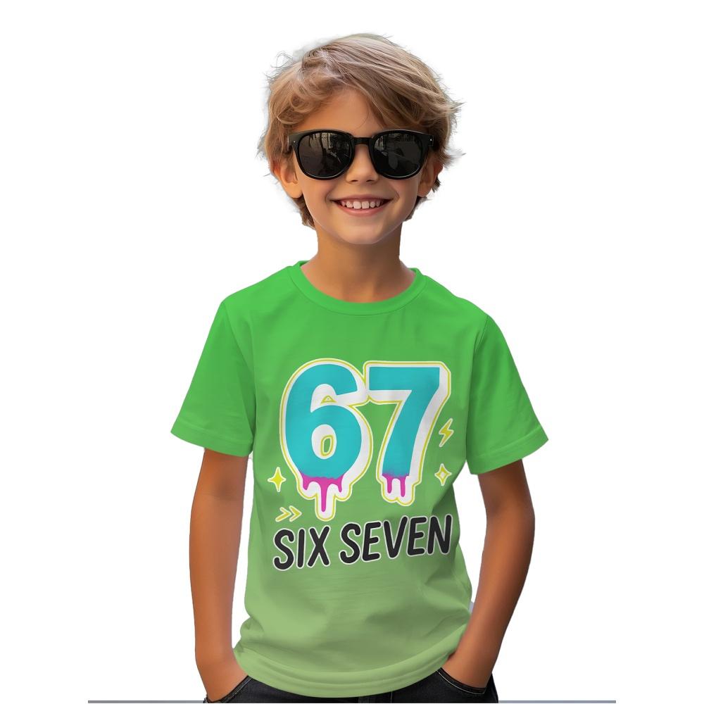 Fashion 67 Number Print Men's T-Shirt Gradient 3D Digital Short Sleeve Tees Top Summer Casual Sports Everyday Women Clothing