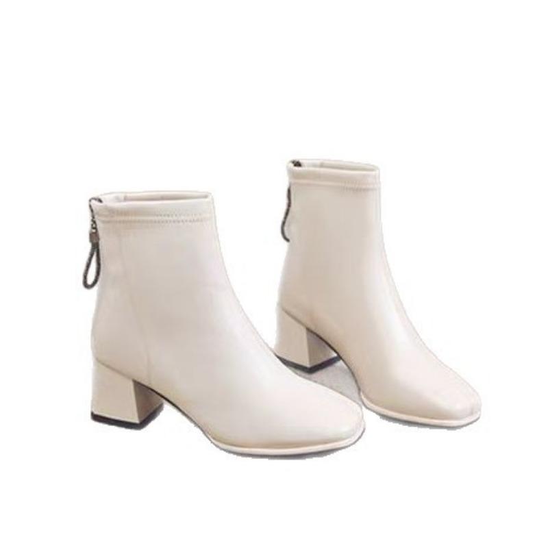 Neue Mode-Stiefel mit dickem Absatz, Herbststiefel aus weichem Leder, Stiefel mit eckiger Spitze, dünne Stiefel, High-Heel-Stiefel für Damen