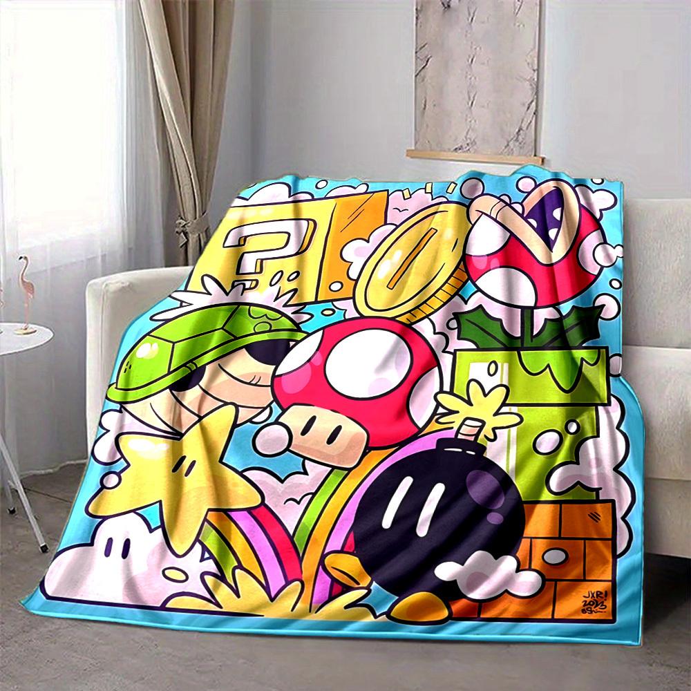 1pc Mario Adventure Flannel Blanket, Soft Skin Friendly with Digital Printing, Various Sizes Available for Family, Friends, Birthday