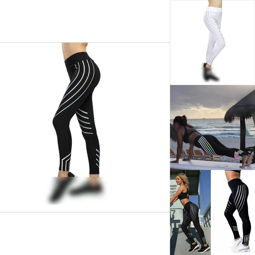 Hoge Taille Dames Leggings Reflecterende Streep Trainingsbroek Yogabroek Sport Fitness Sexy
