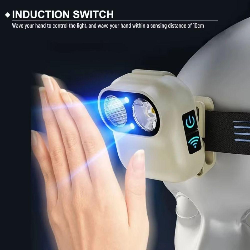 Six-speed Dimming Smart Sensor Headlamp Free Your Hands Dual Lamp Core LED Head Torch with A Headband Waterproof