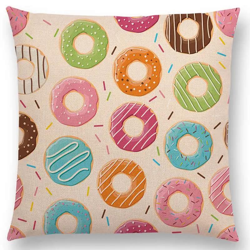 Housse de Coussin Imprimés Colorés Bonbons Chocolat Donuts Joli Motif Glace Couleur Fête Décor Housse de Coussin Déco Canapé