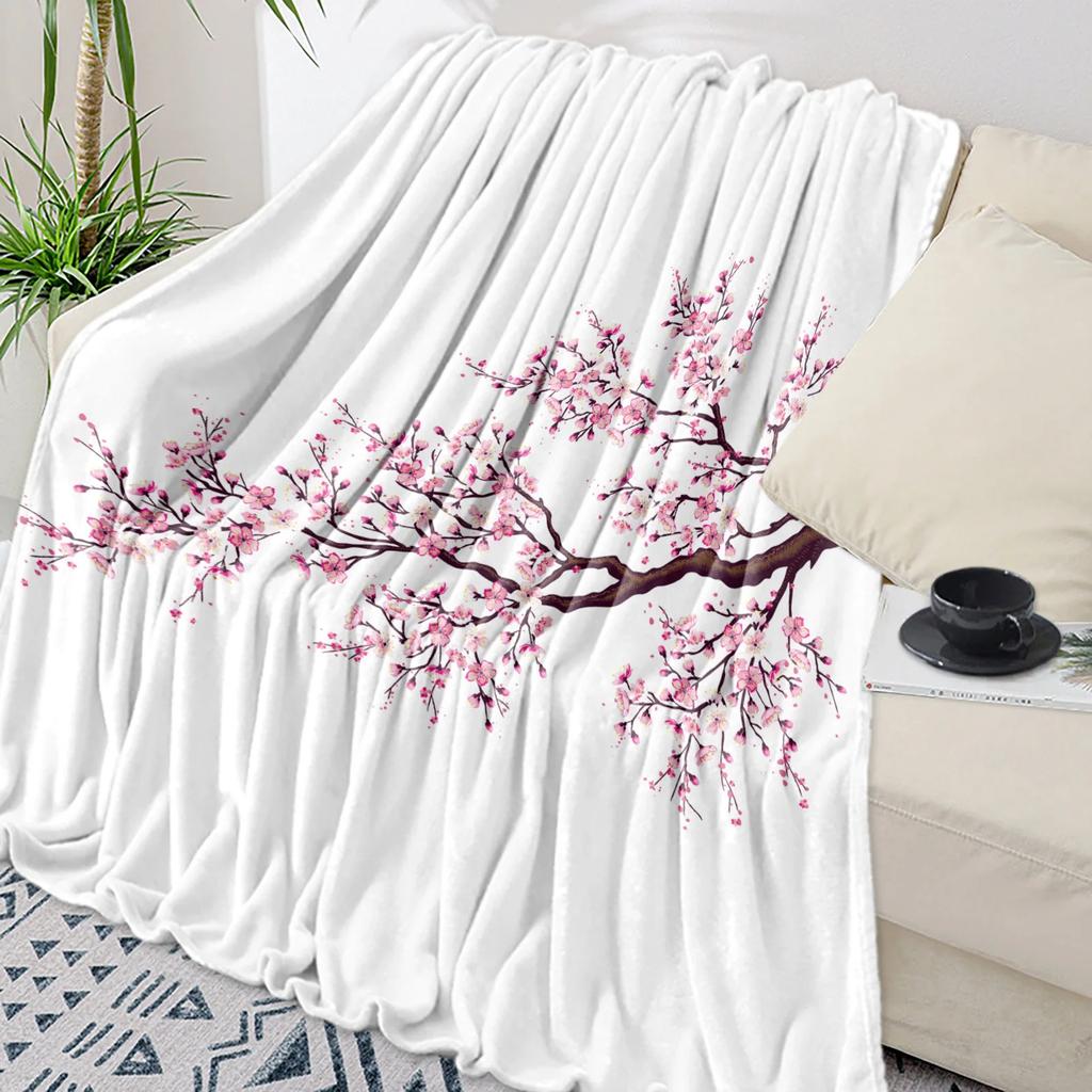 Kirschblüte Pflaumenzweig Rosa Blüte Weiße Überwurfdecke Warme Mikrofaser Flanelldecke Schlafzimmer Dekor Decken Für Betten