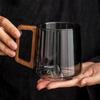 450ML Vintage Glass Cup with Wood Handle Heat-Resistant Mountain Bottom Clear Coffee Mug Large Capacity Tea Milk Water Drinking Cup