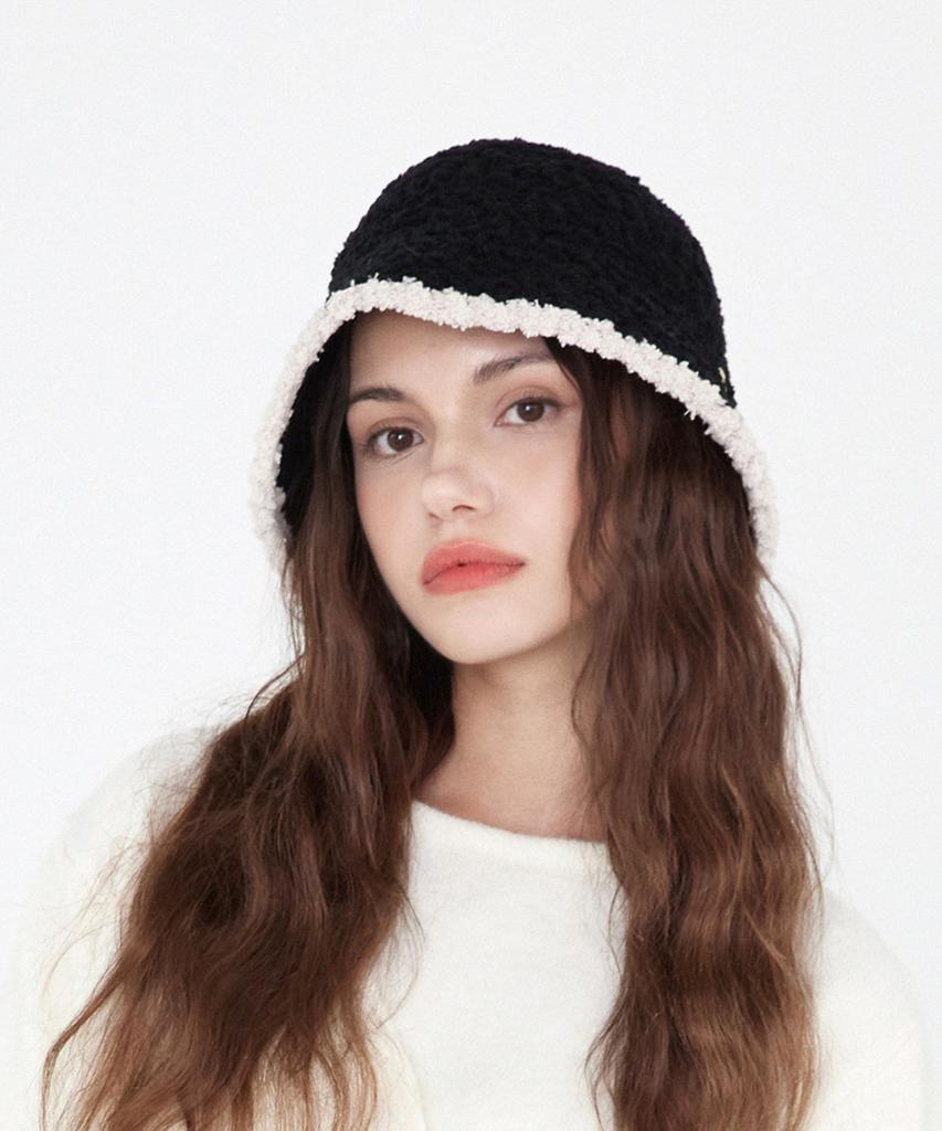 ULUK Circle Decoration Color Block Point Bubble Boucle Bucket Hat_Black