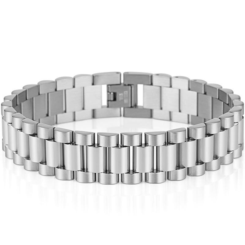 15MM Breed 8/9 Inch Lang Horlogeketting Stijl Polsband Mannen Armband Voor Mannen Goudkleur Roestvrij Staal Jongens Sieraden Accessoires